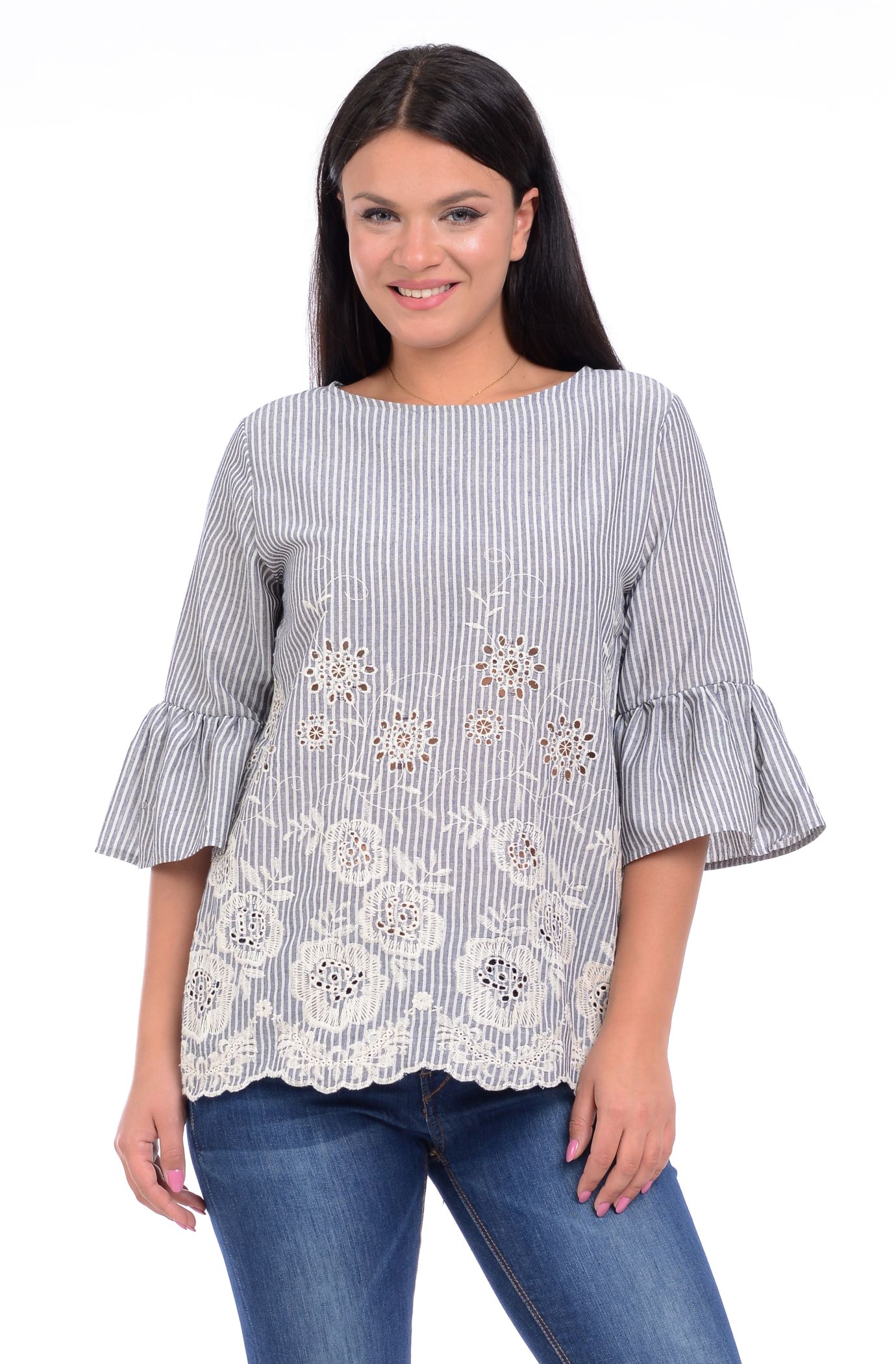 Bluza Dama In cu Broderie Albastra